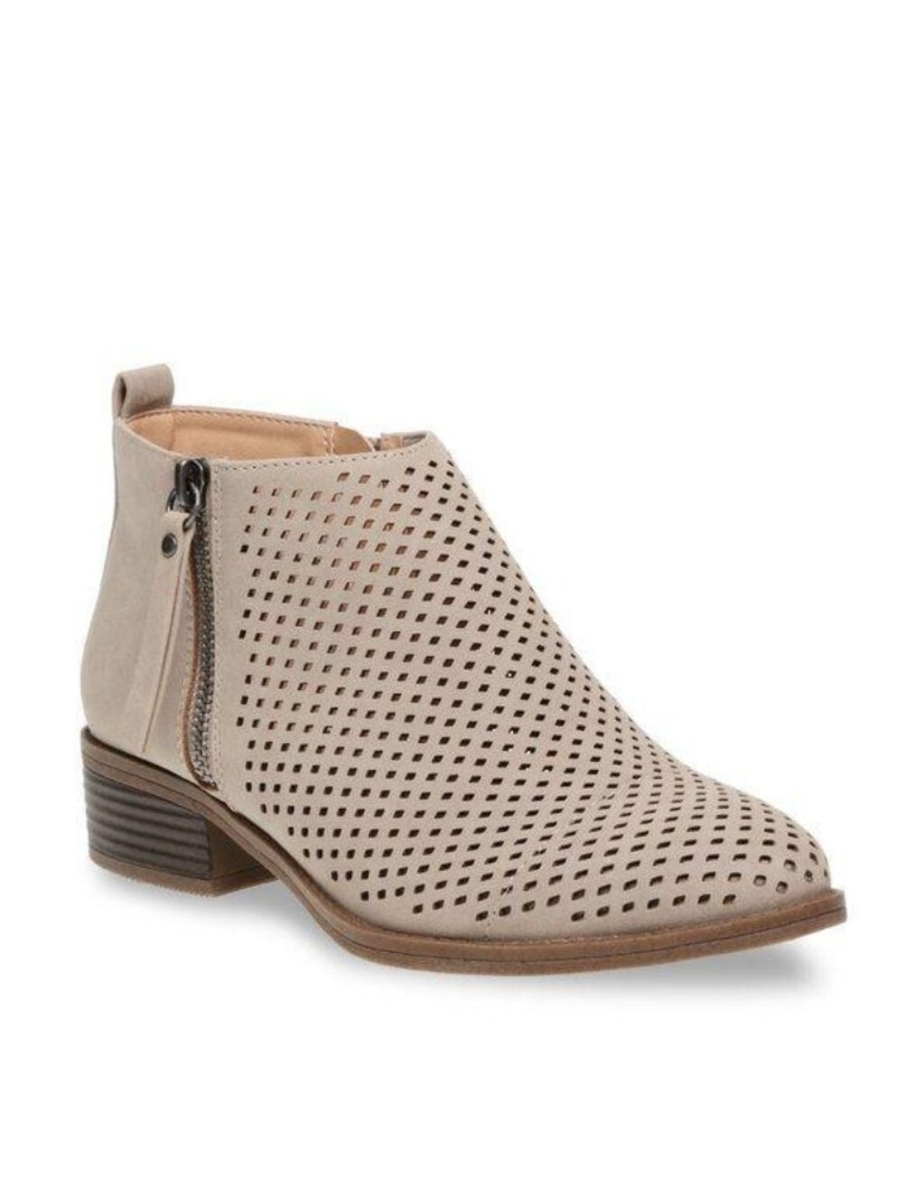 Time And Tru Size 9 Booties Perforated Taupe Low-Heel Memory Foam Side Zip Boots